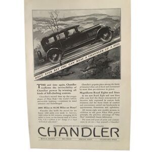 Vintage 1927 Chandler Don’t Ever Bet You Can Beat Up a Hill Ad Advertisment